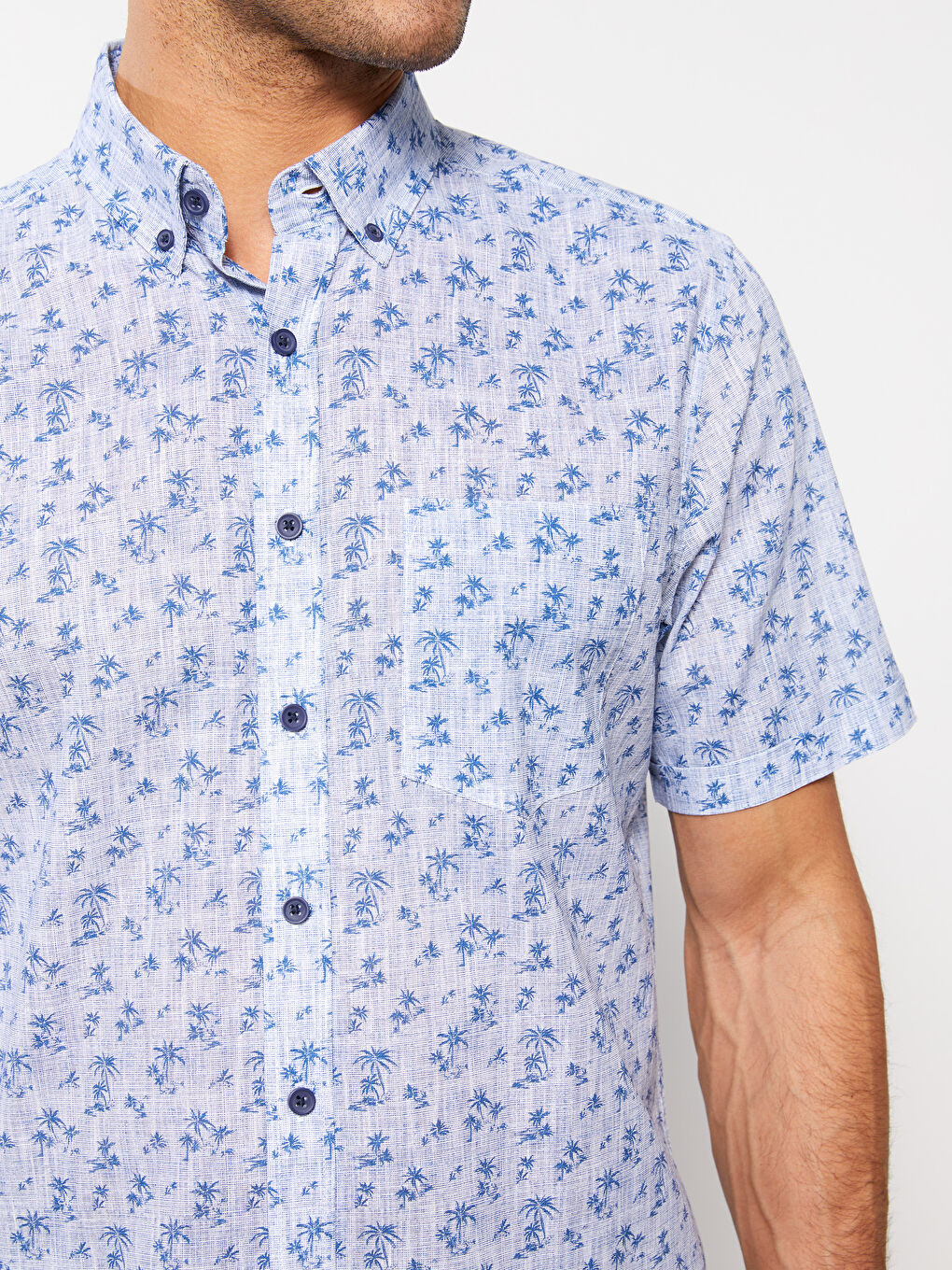 Regular Fit Short Sleeve Patterned Poplin Men's Shirt-3