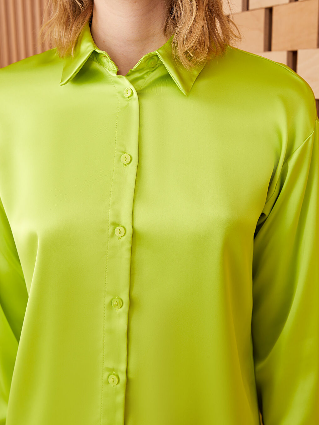 Plain Long Sleeve Satin Women's Shirt-3