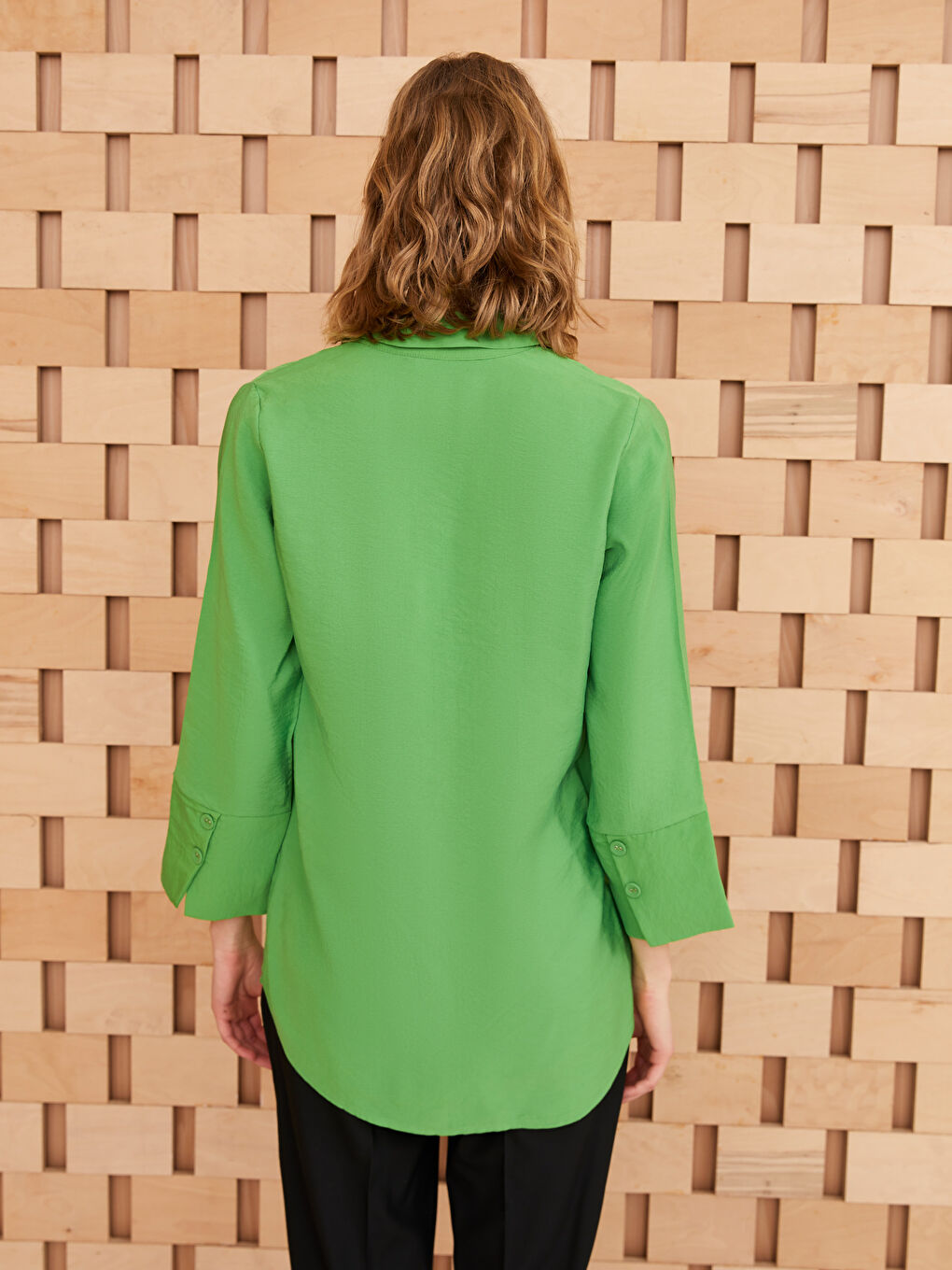 Yeşil Düz Uzun Kollu Kadın Gömlek Tunik-4