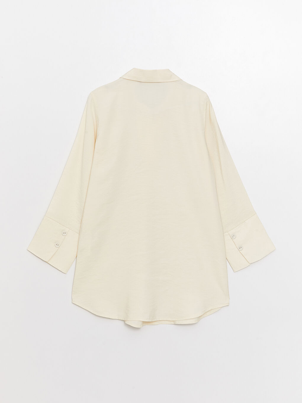 Ekru Düz Uzun Kollu Kadın Gömlek Tunik-6