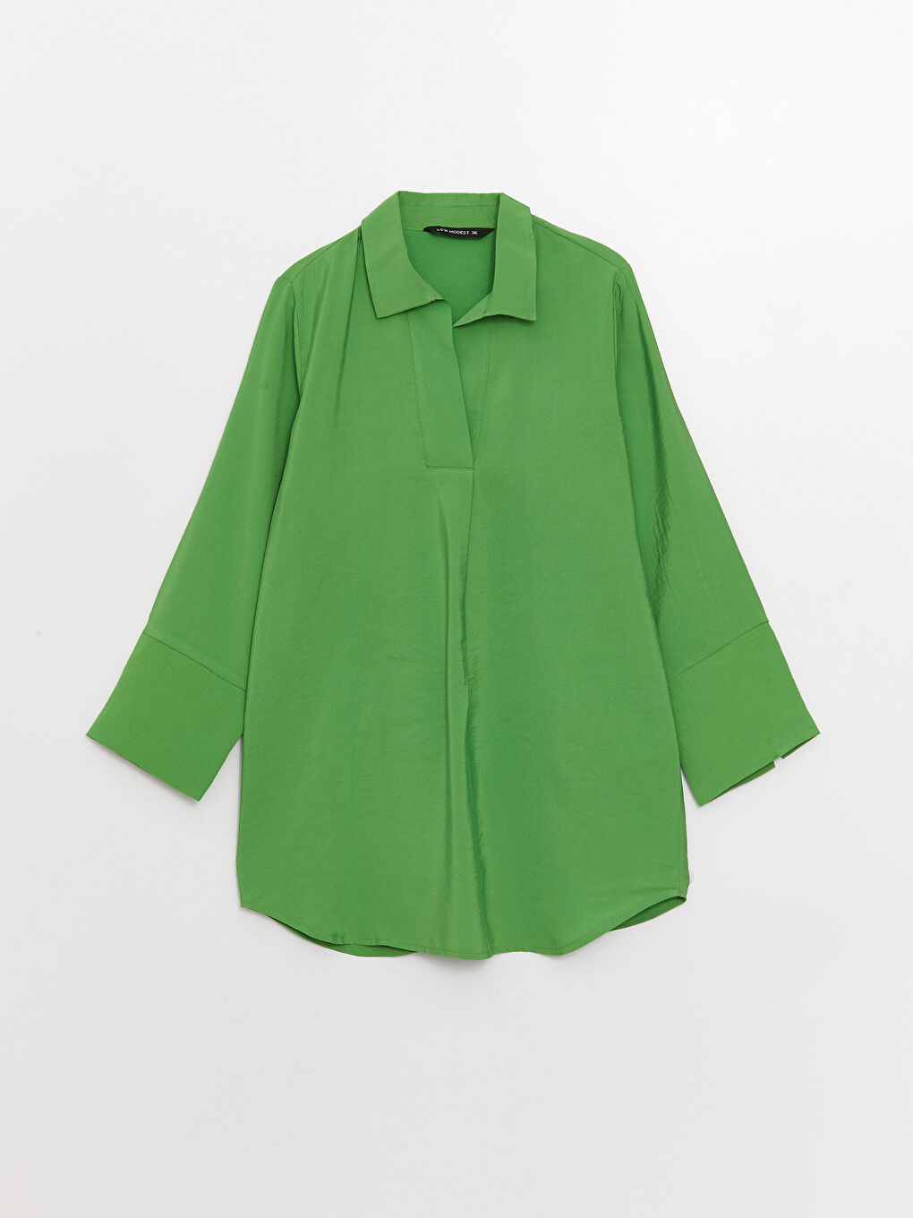 Yeşil Düz Uzun Kollu Kadın Gömlek Tunik-5