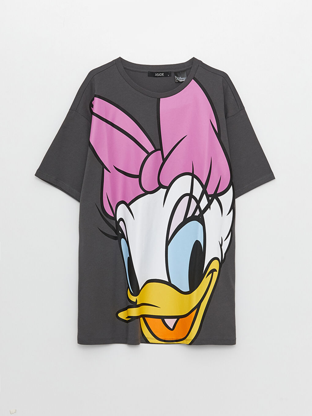 Antrasit Bisiklet Yaka Daisy Duck Baskılı Kısa Kollu Kadın Tişört-5