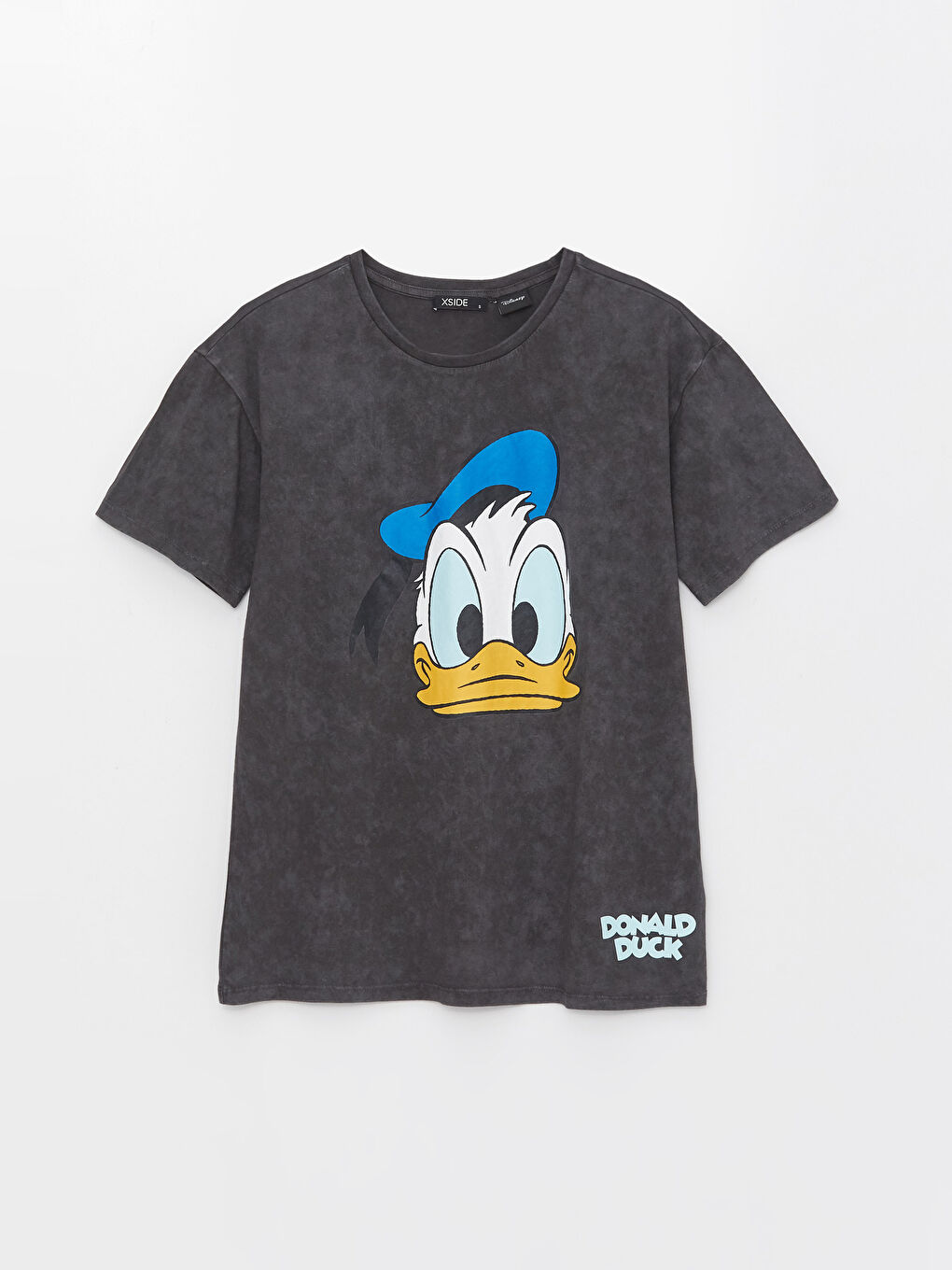 Antrasit Kadın Bisiklet Yaka Donald Duck Baskılı Tişört-6