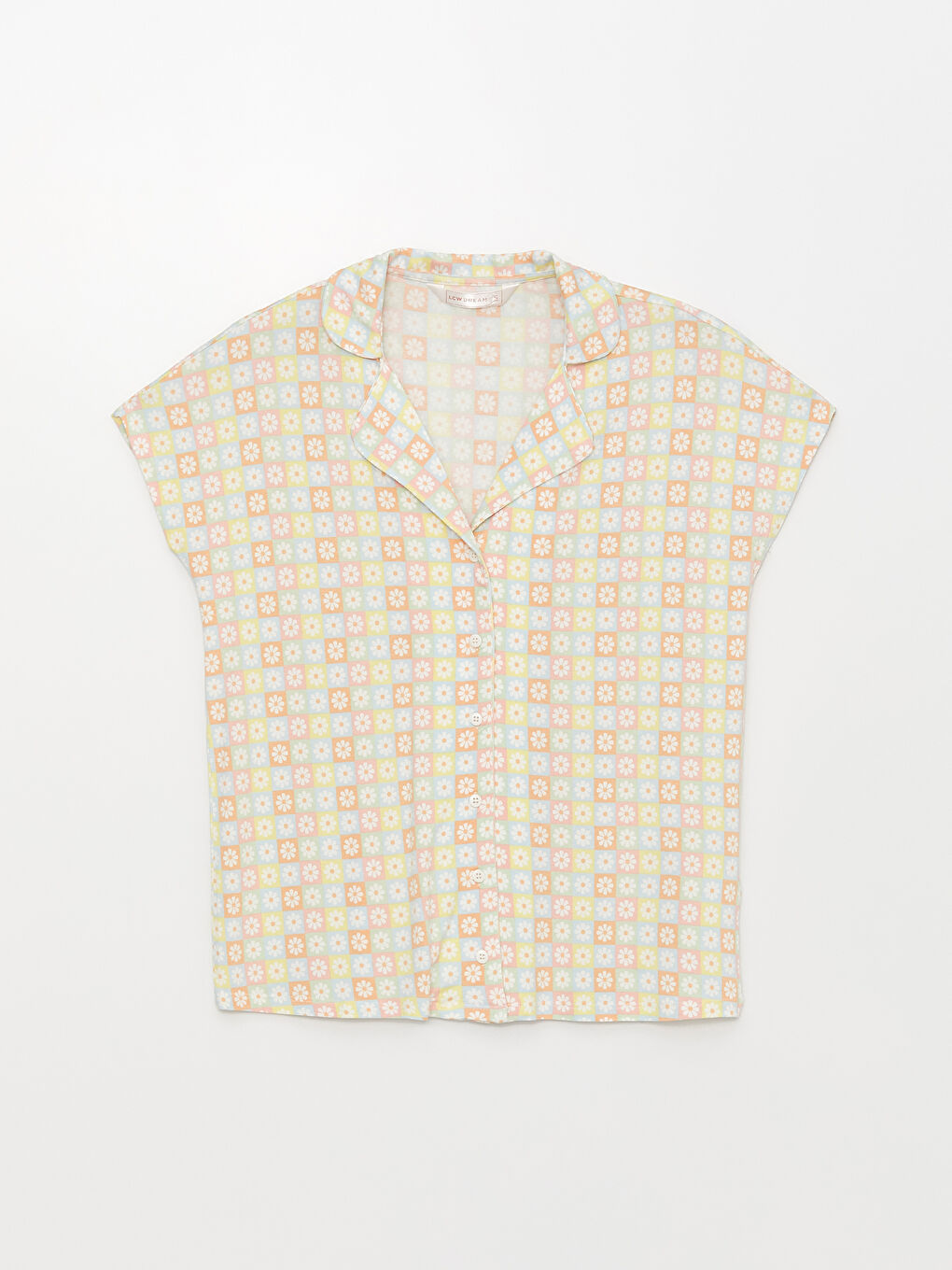 طقم بيجامة ياقة القميص منقوش كم قصير للسيدات-6