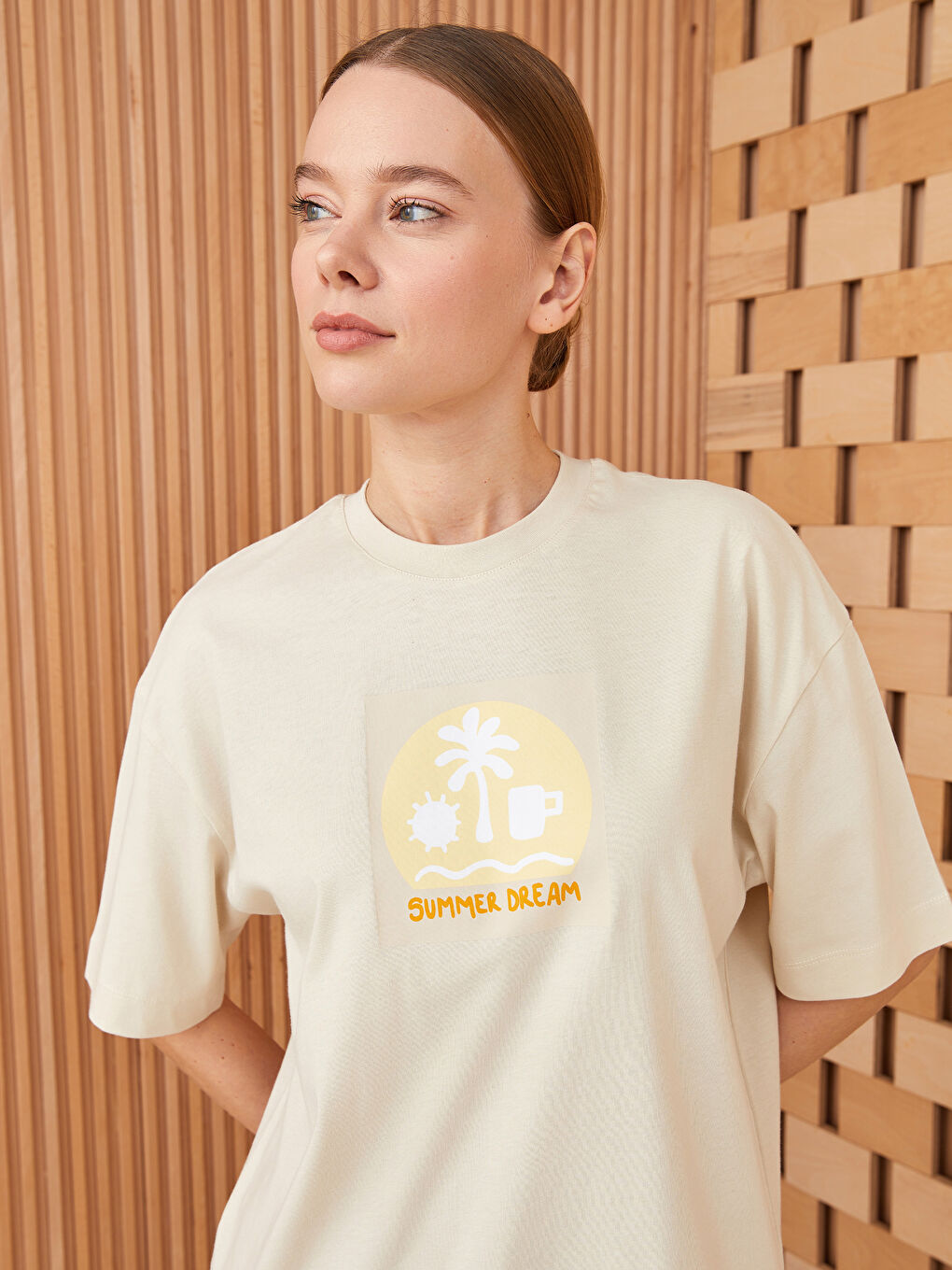 Туника с круглым вырезом, с принтом, короткий рукав, оверсайз, для женщин