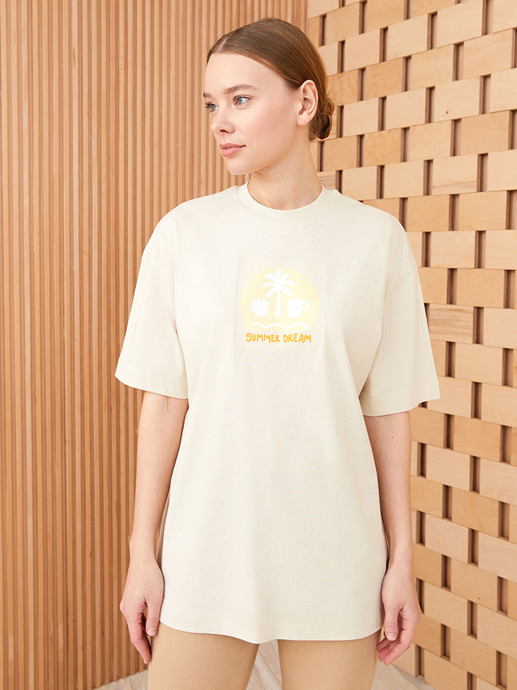 Туника с круглым вырезом, с принтом, короткий рукав, оверсайз, для женщин-1