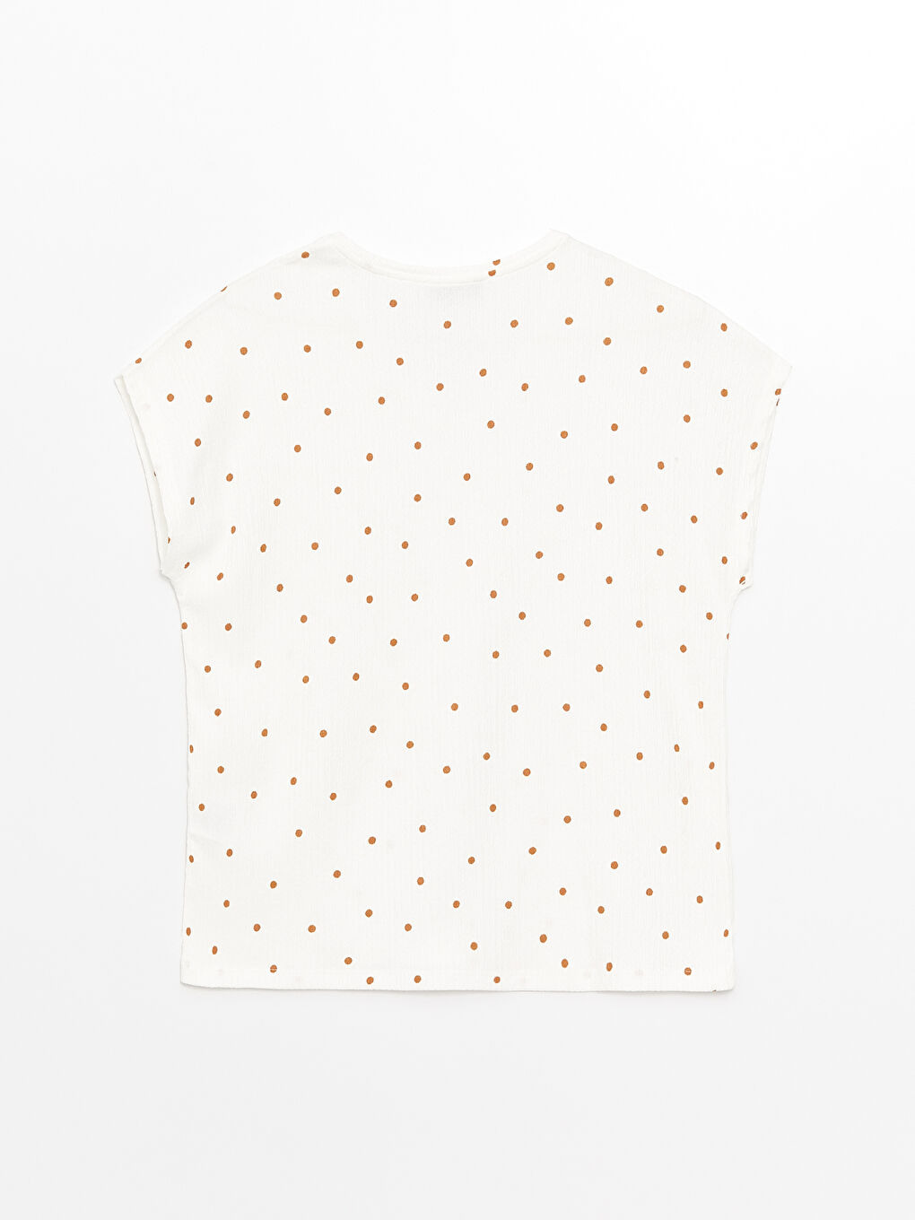 Ekru V Yaka Puantiyeli Kısa Kollu Kadın Tişört-6