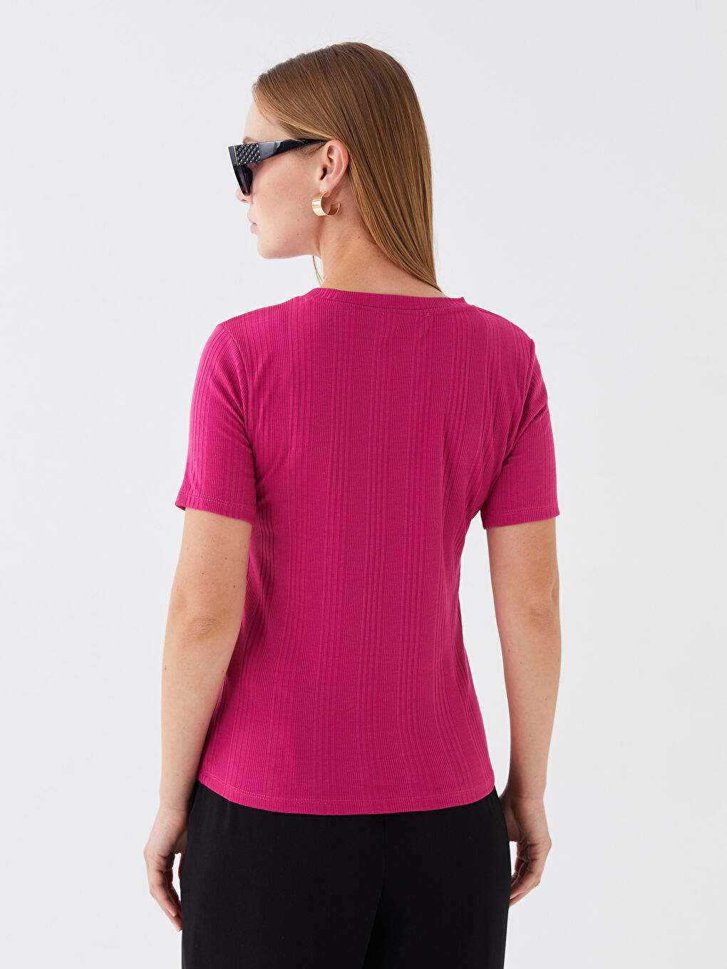 LCWAIKIKI Classic Crew Neck Self-Patterned Short Sleeve Women's T-Shirt -S3FD80Z8-GZN