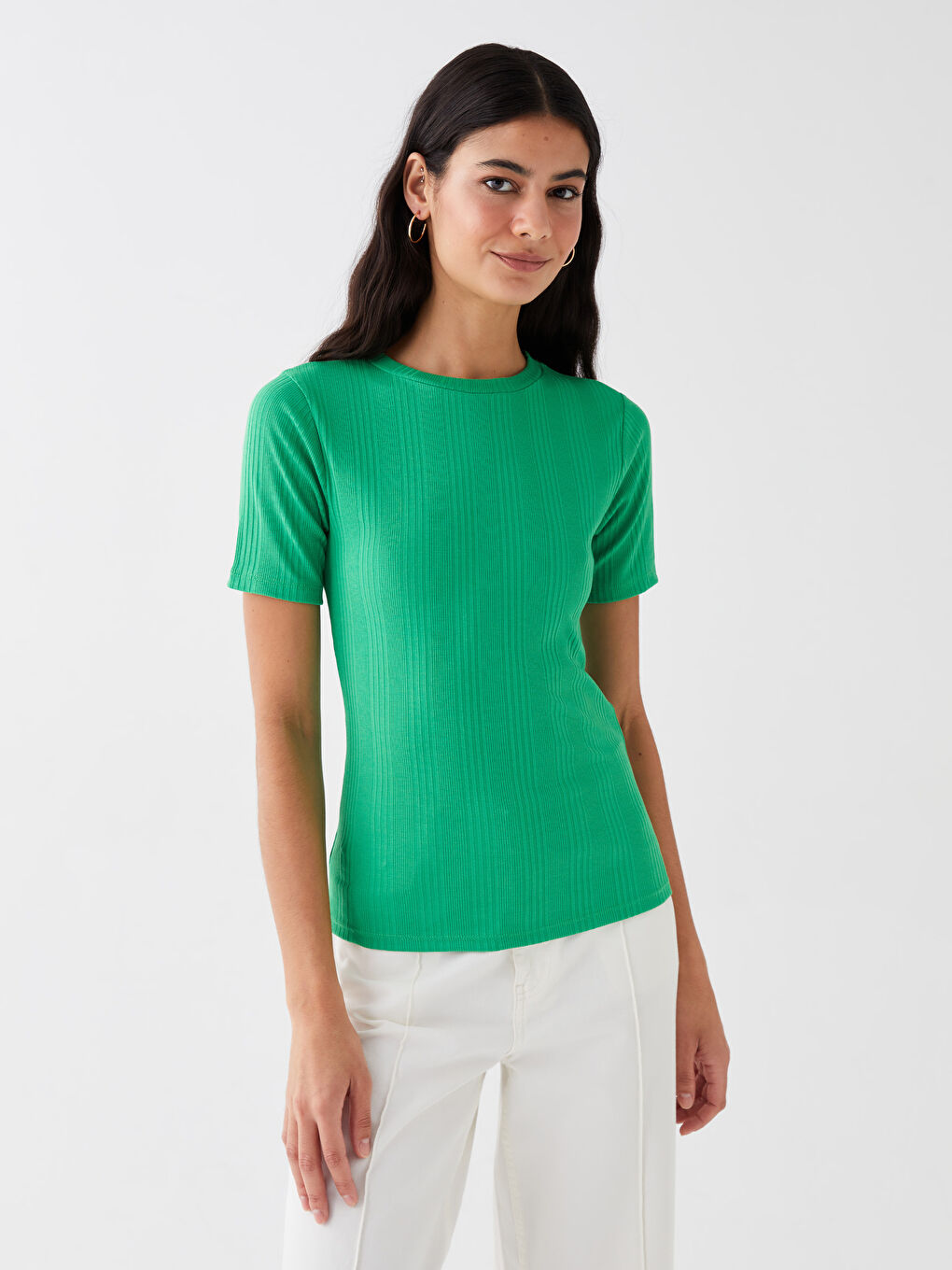 LCWAIKIKI Classic Crew Neck Self-Patterned Short Sleeve Women's T-Shirt -S3FD80Z8-R14
