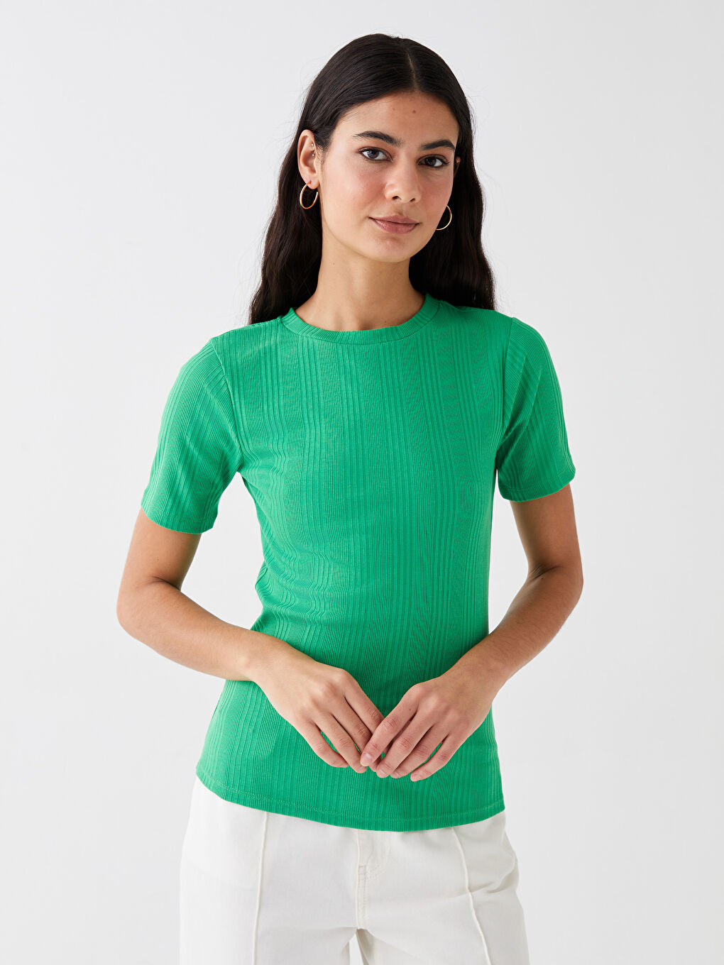 LCWAIKIKI Classic Crew Neck Self-Patterned Short Sleeve Women's T-Shirt -S3FD80Z8-R14