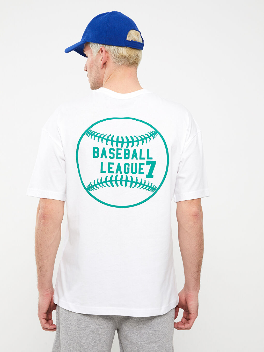 Beyaz Bisiklet Yaka Kısa Kollu Baskılı Penye Erkek Tişört-4