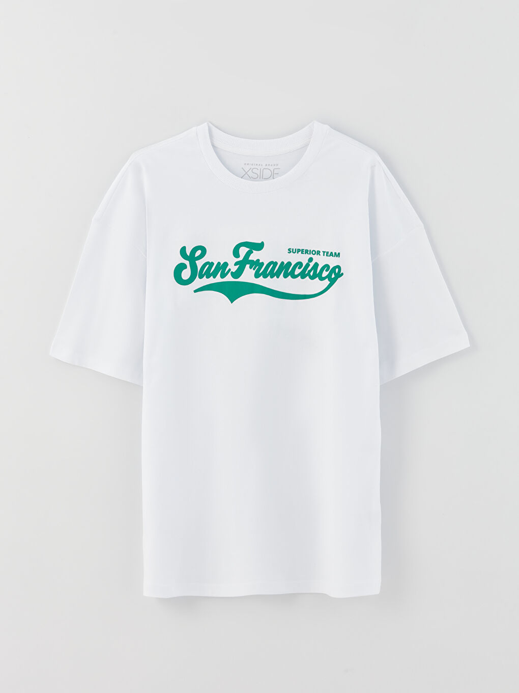 Beyaz Bisiklet Yaka Kısa Kollu Baskılı Penye Erkek Tişört-5