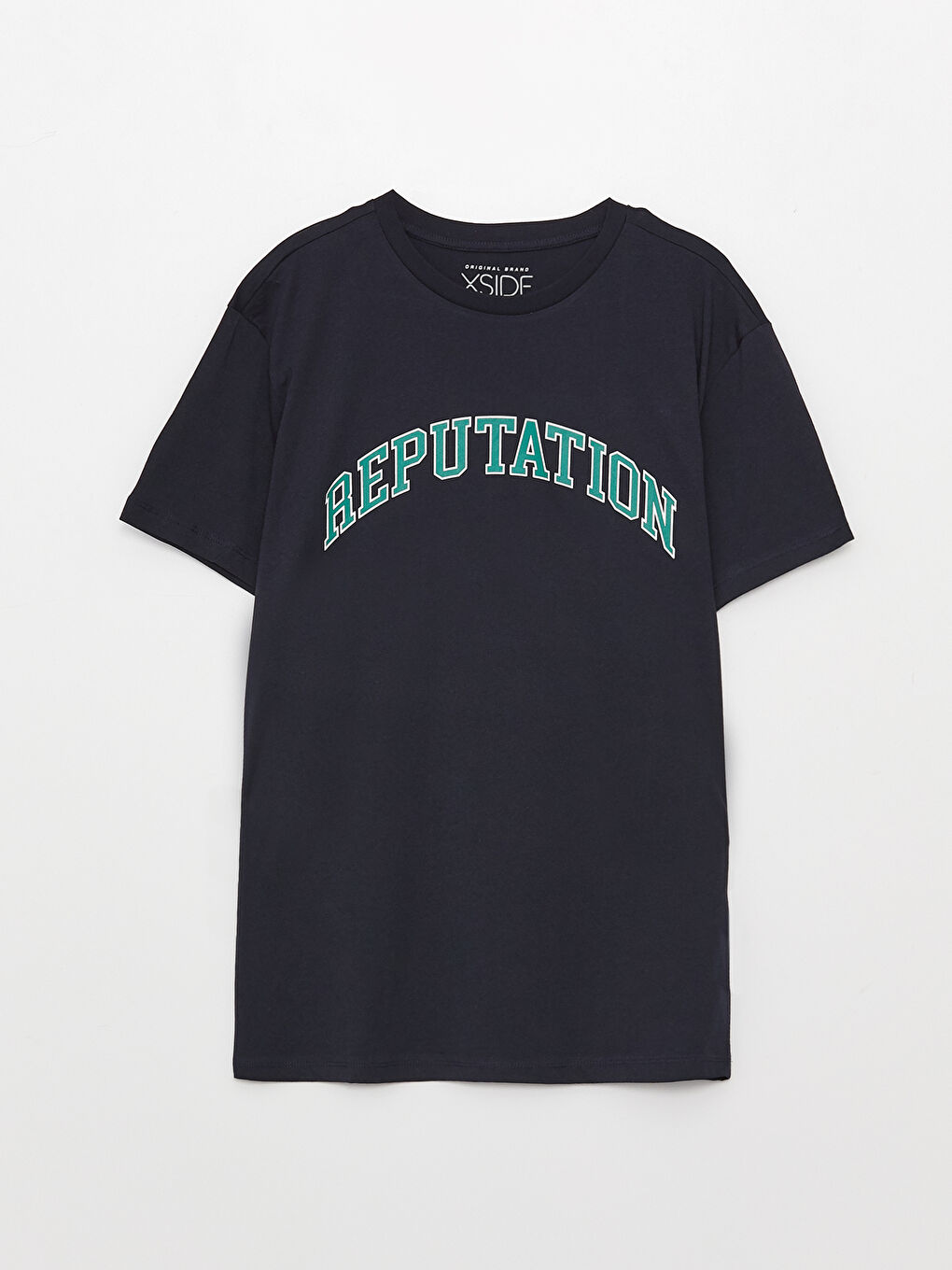 Lacivert Bisiklet Yaka Kısa Kollu Baskılı Penye Erkek Tişört-5