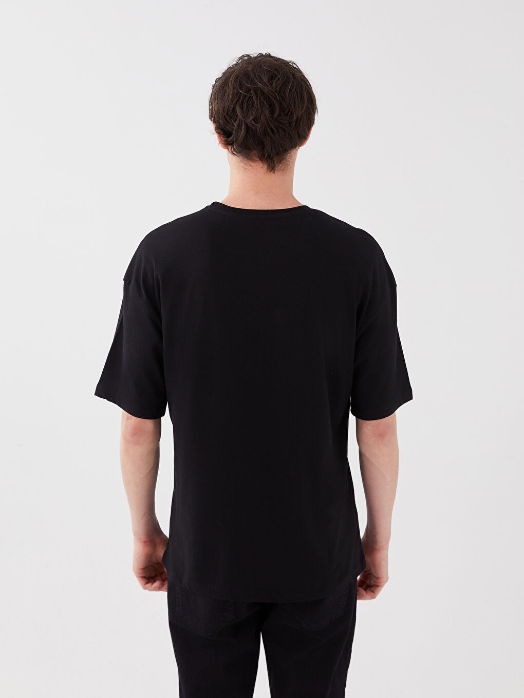 Siyah Bisiklet Yaka Kısa Kollu Baskılı Penye Erkek Tişört-4