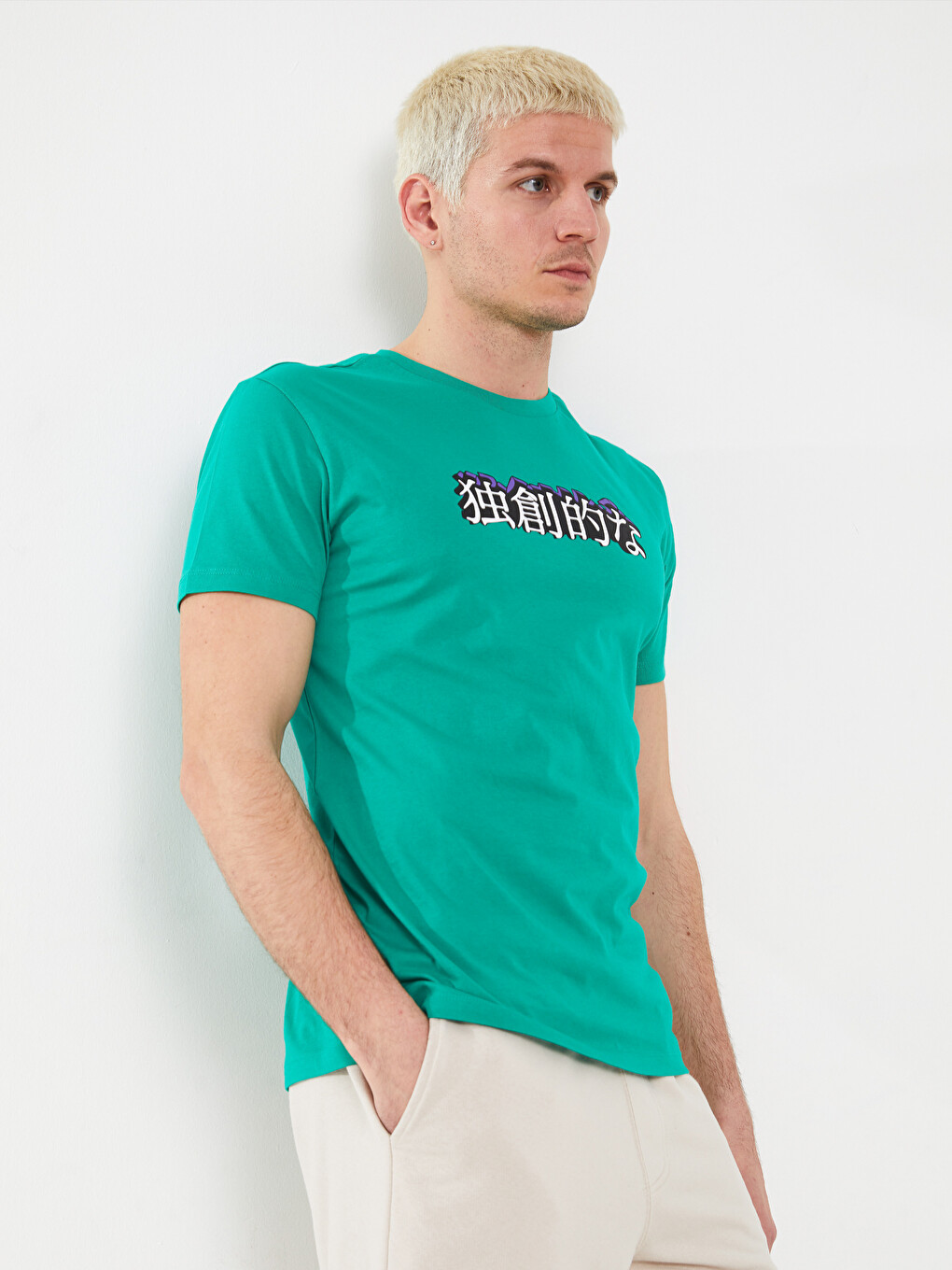 Crew Neck Short Sleeve Printed Combed Cotton Men's T-shirt