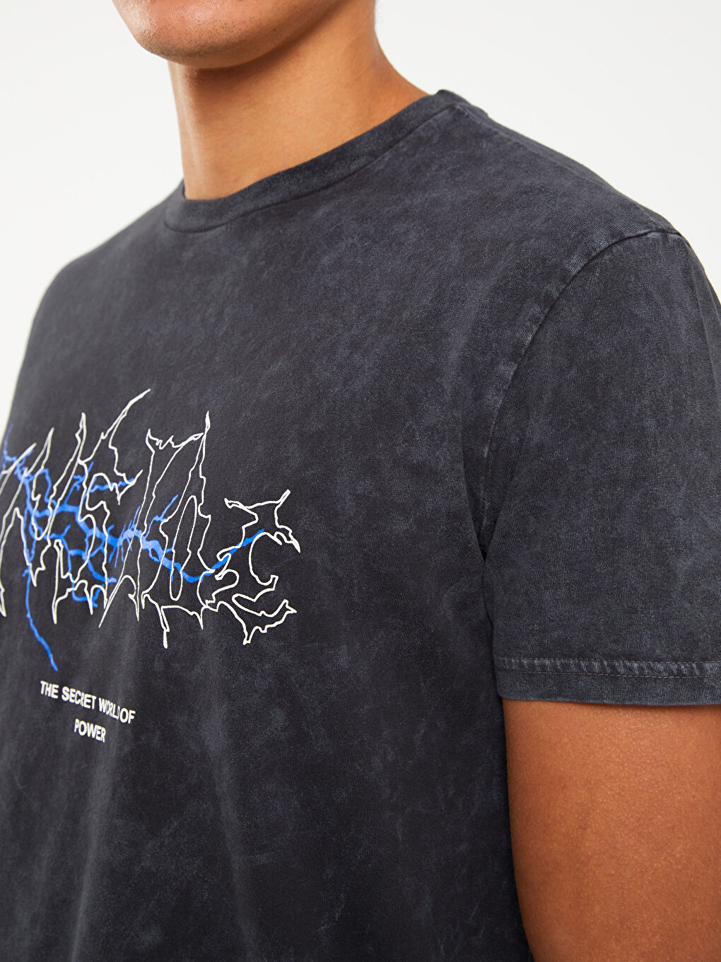 Antrasit Bisiklet Yaka Kısa Kollu Baskılı Penye Erkek Tişört-3