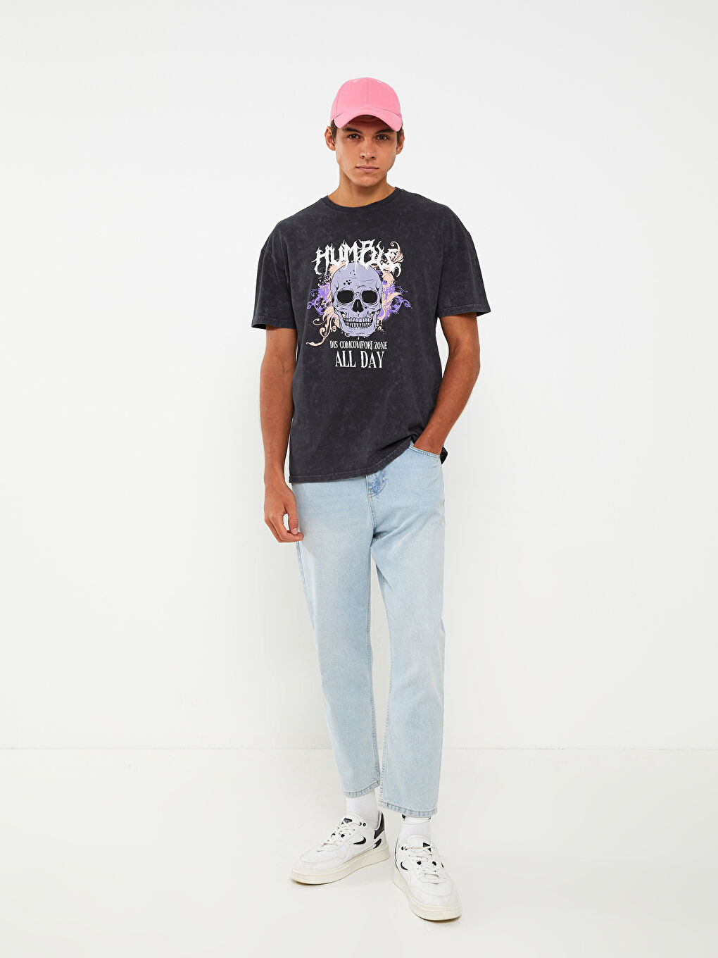 Antrasit Bisiklet Yaka Kısa Kollu Baskılı Penye Erkek Tişört-2