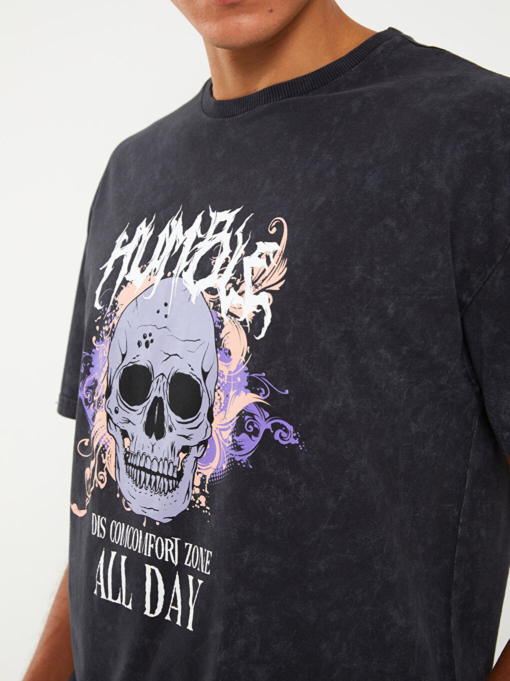 Antrasit Bisiklet Yaka Kısa Kollu Baskılı Penye Erkek Tişört-3