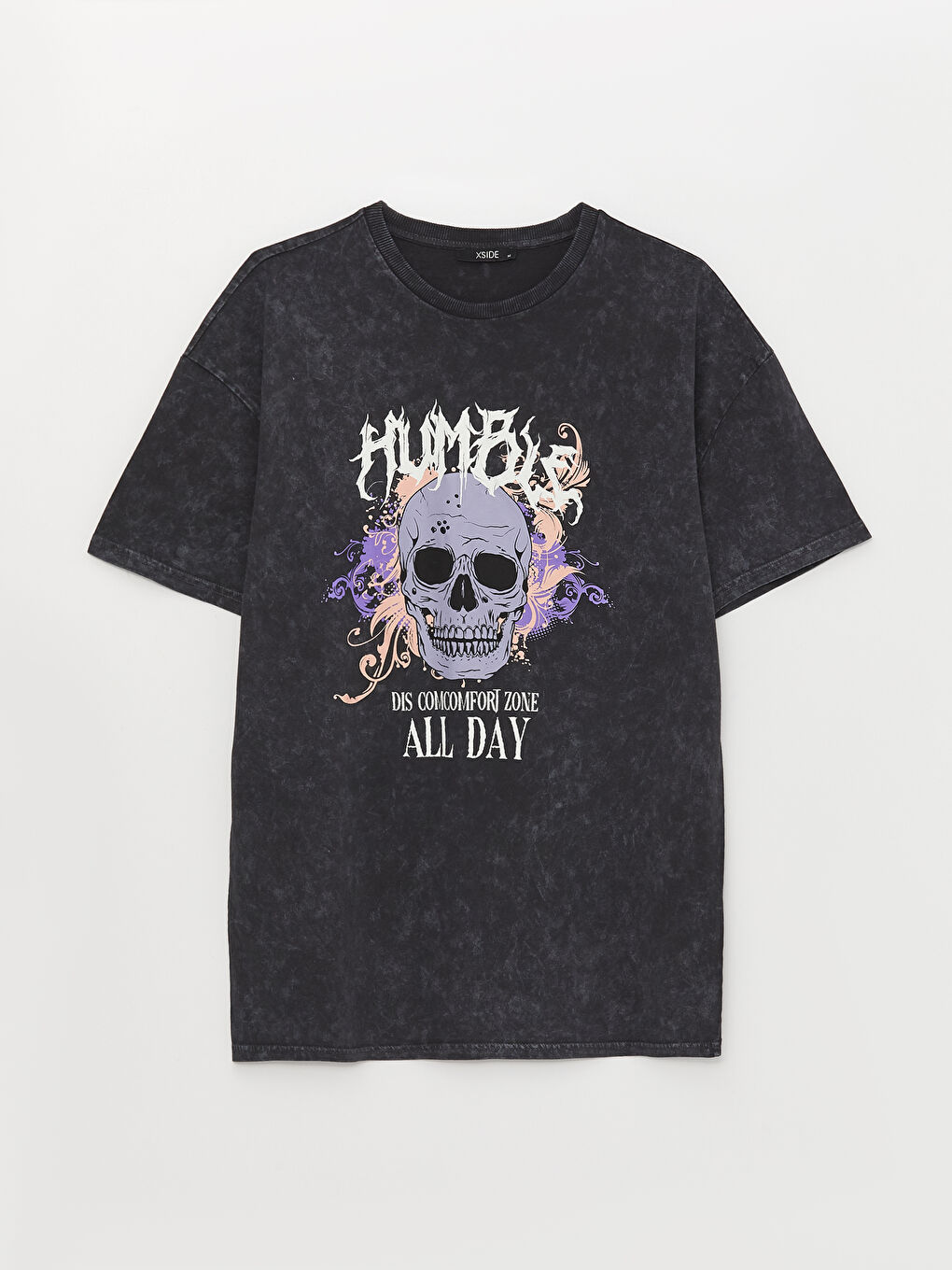 Antrasit Bisiklet Yaka Kısa Kollu Baskılı Penye Erkek Tişört-5