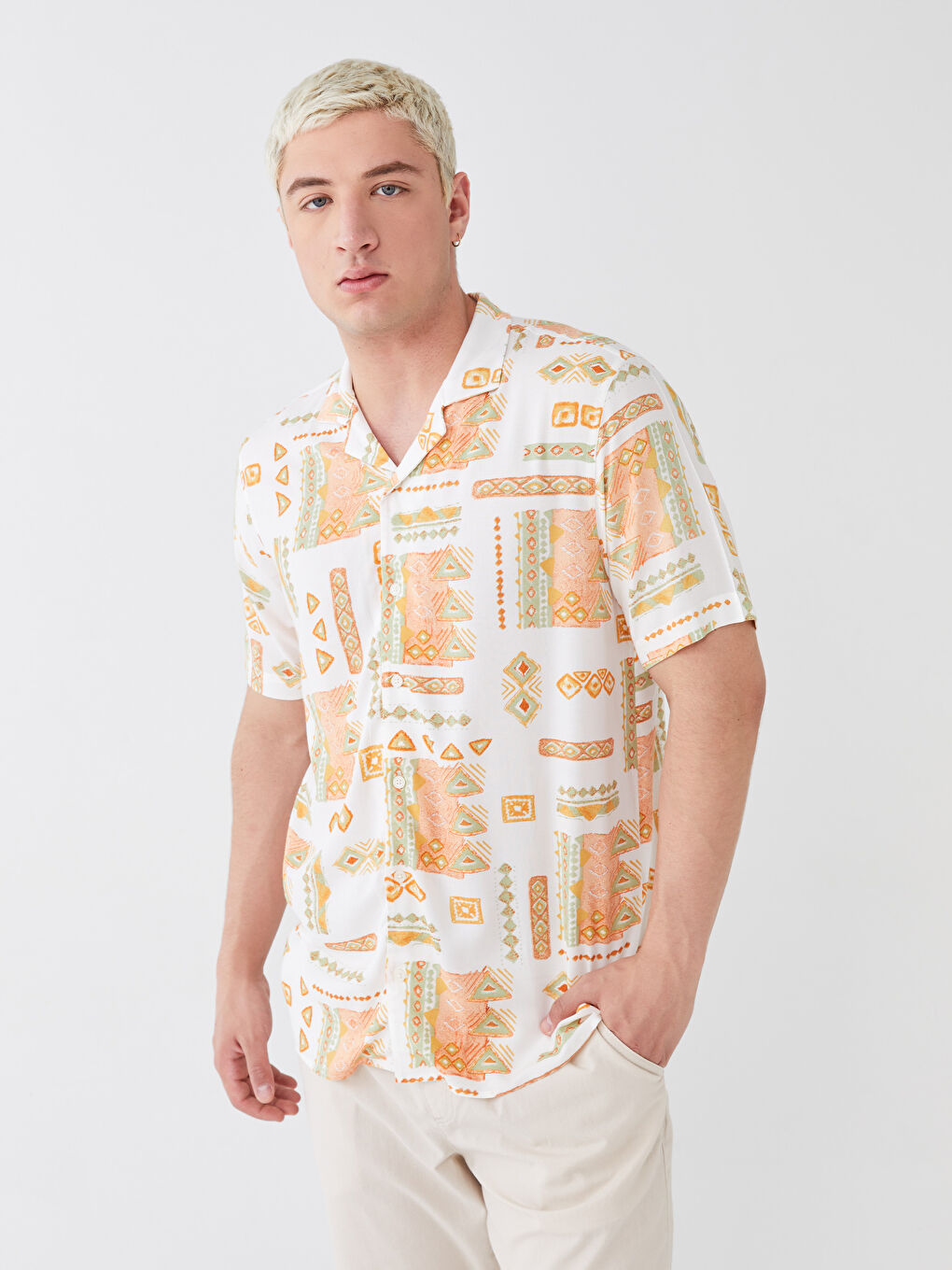 Regular Fit Short Sleeve Patterned Viscose Men's Shirt