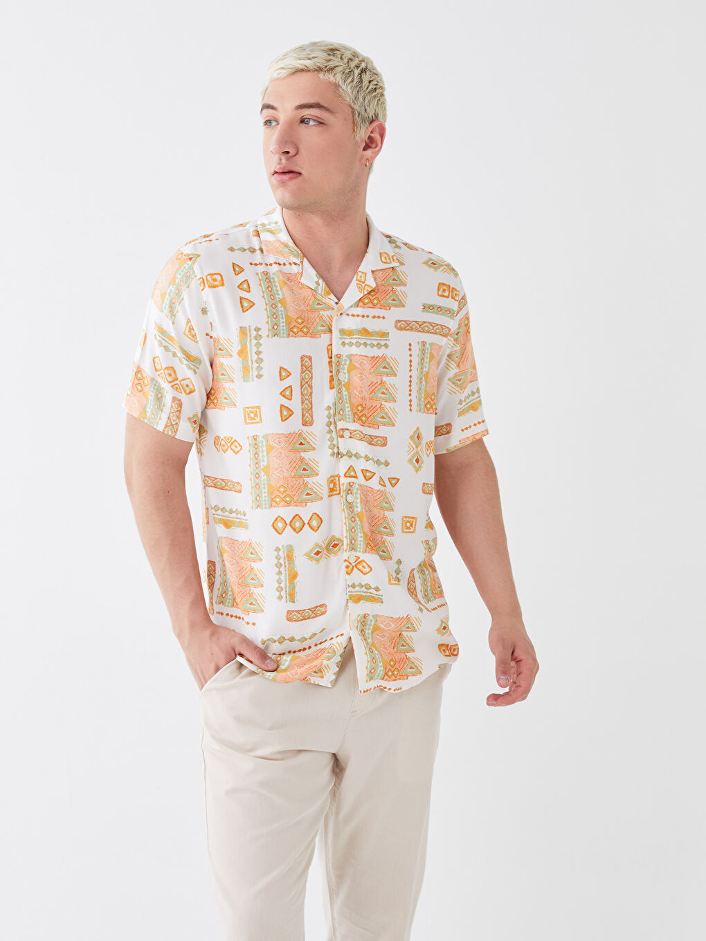 Regular Fit Short Sleeve Patterned Viscose Men's Shirt-1