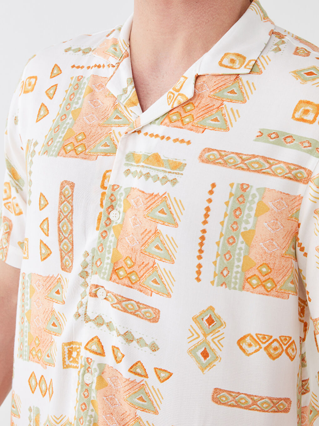 Regular Fit Short Sleeve Patterned Viscose Men's Shirt-2