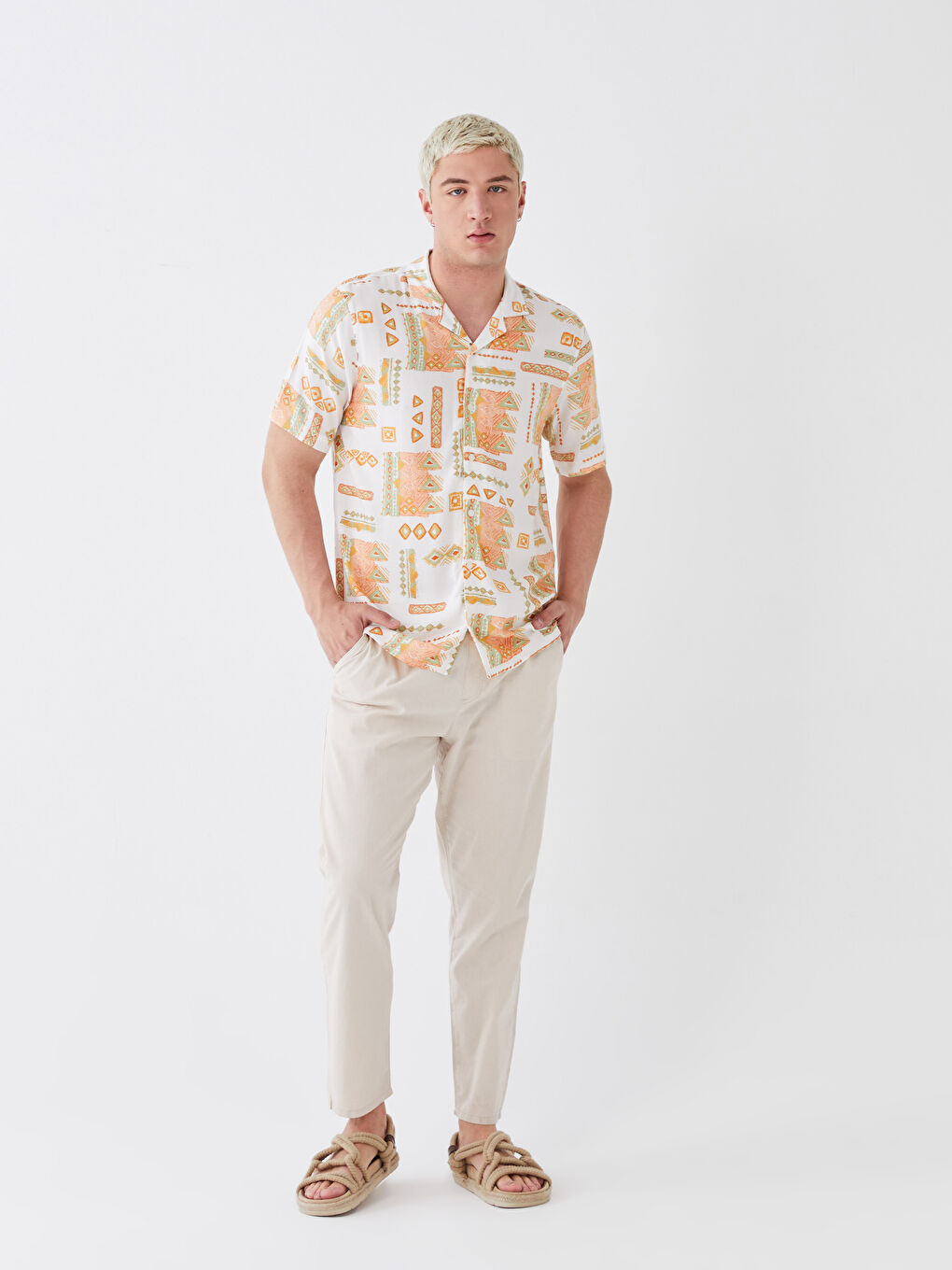 Regular Fit Short Sleeve Patterned Viscose Men's Shirt-3