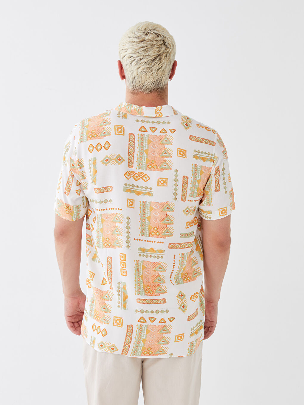 Regular Fit Short Sleeve Patterned Viscose Men's Shirt-4