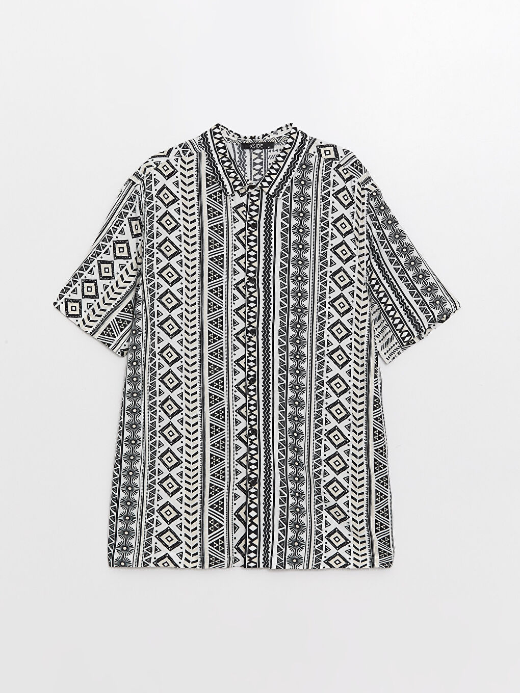 Ekru Regular Fit Kısa Kollu Desenli Erkek Gömlek-5