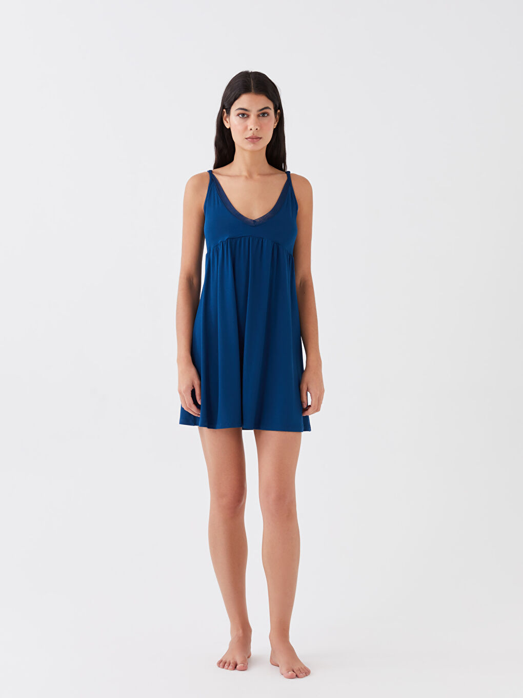 Petrol Petite V Yaka Düz Askılı Kadın Gecelik-2