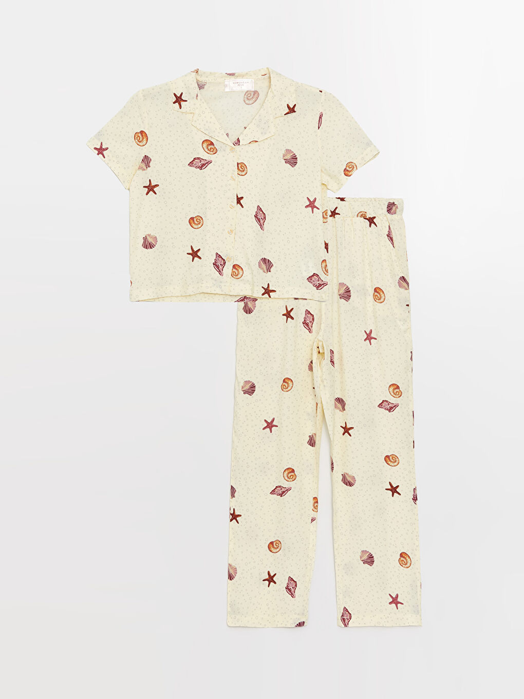 LCW DREAM Petite Shirt Collar Patterned Short Sleeve Women's Pajamas Set -S3FE21Z8-LRB