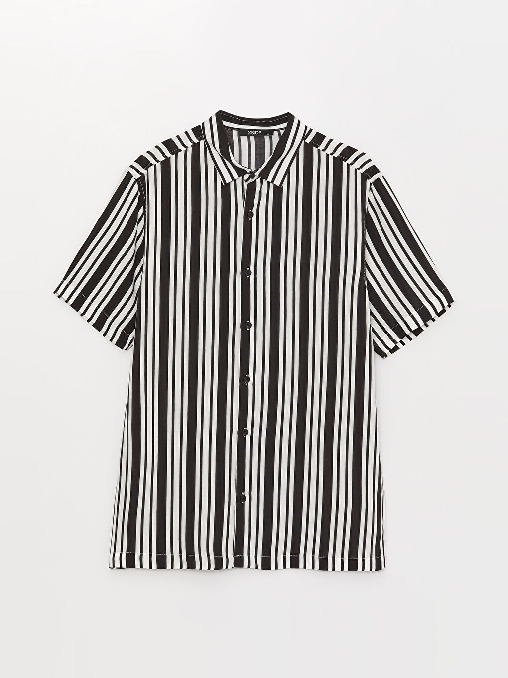 Siyah Regular Fit Kısa Kollu Çizgili Erkek Gömlek-5