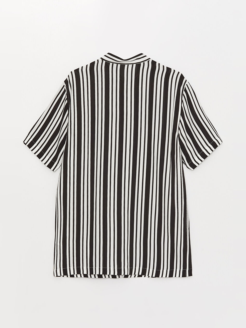 Siyah Regular Fit Kısa Kollu Çizgili Erkek Gömlek-6