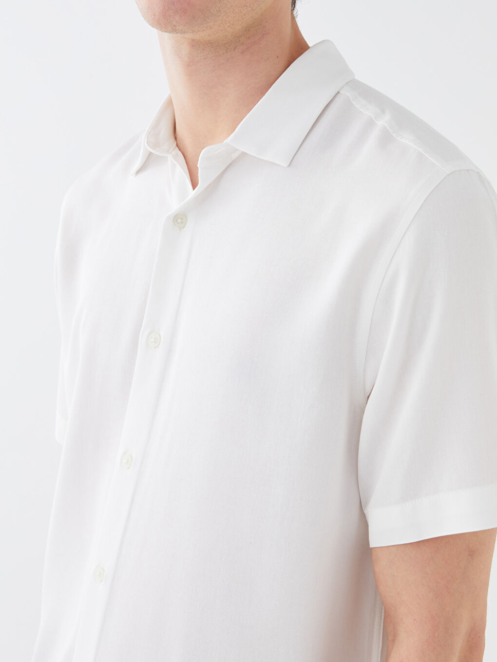 Beyaz Regular Fit Kısa Kollu Viskon Erkek Gömlek-3