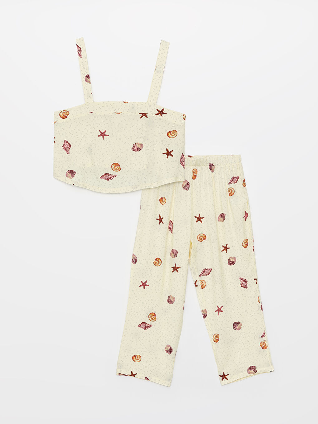 Petite Square Collar Patterned Strap Women's Pajamas Set