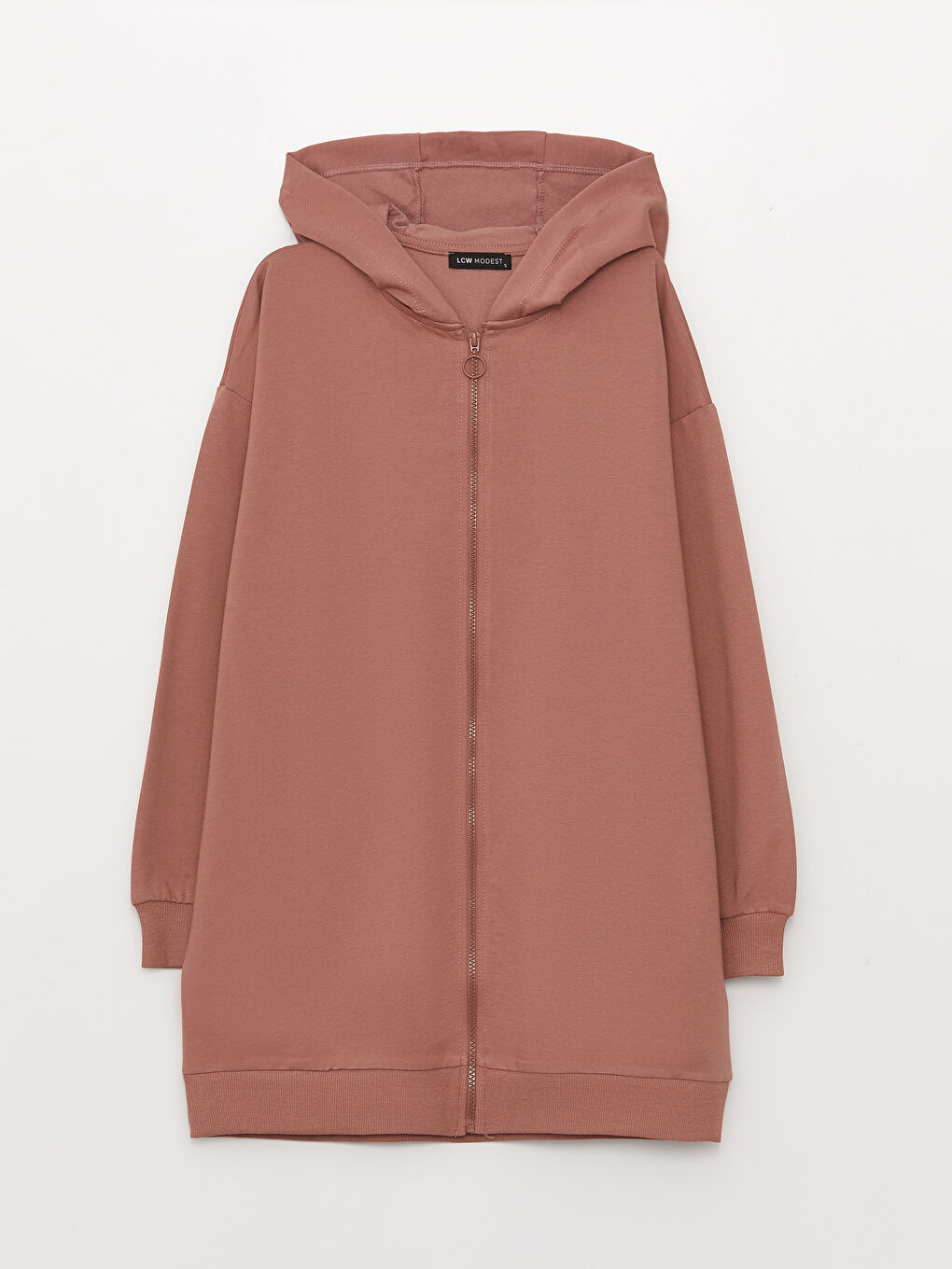 Kahverengi Kapüşonlu Düz Uzun Kollu Oversize Kadın Spor Hırka-5