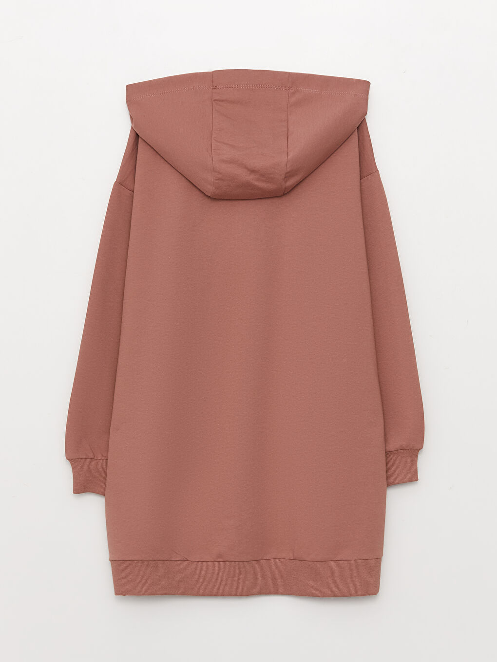 Kahverengi Kapüşonlu Düz Uzun Kollu Oversize Kadın Spor Hırka-6