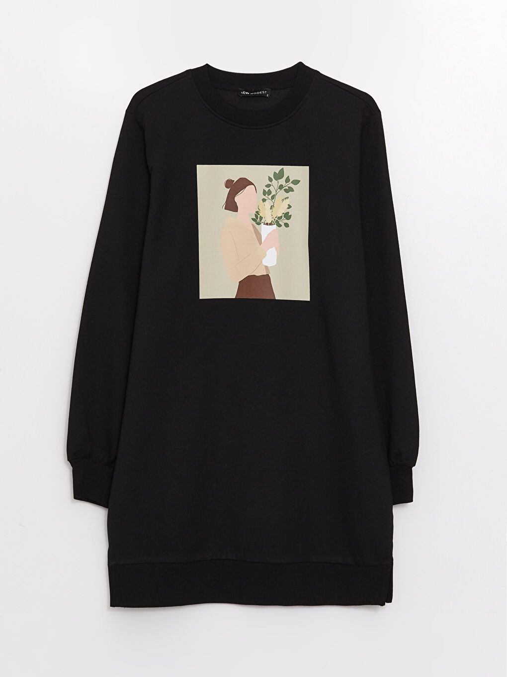 Crew Neck Printed Long Sleeve Women's Sweatshirt Tunic-5