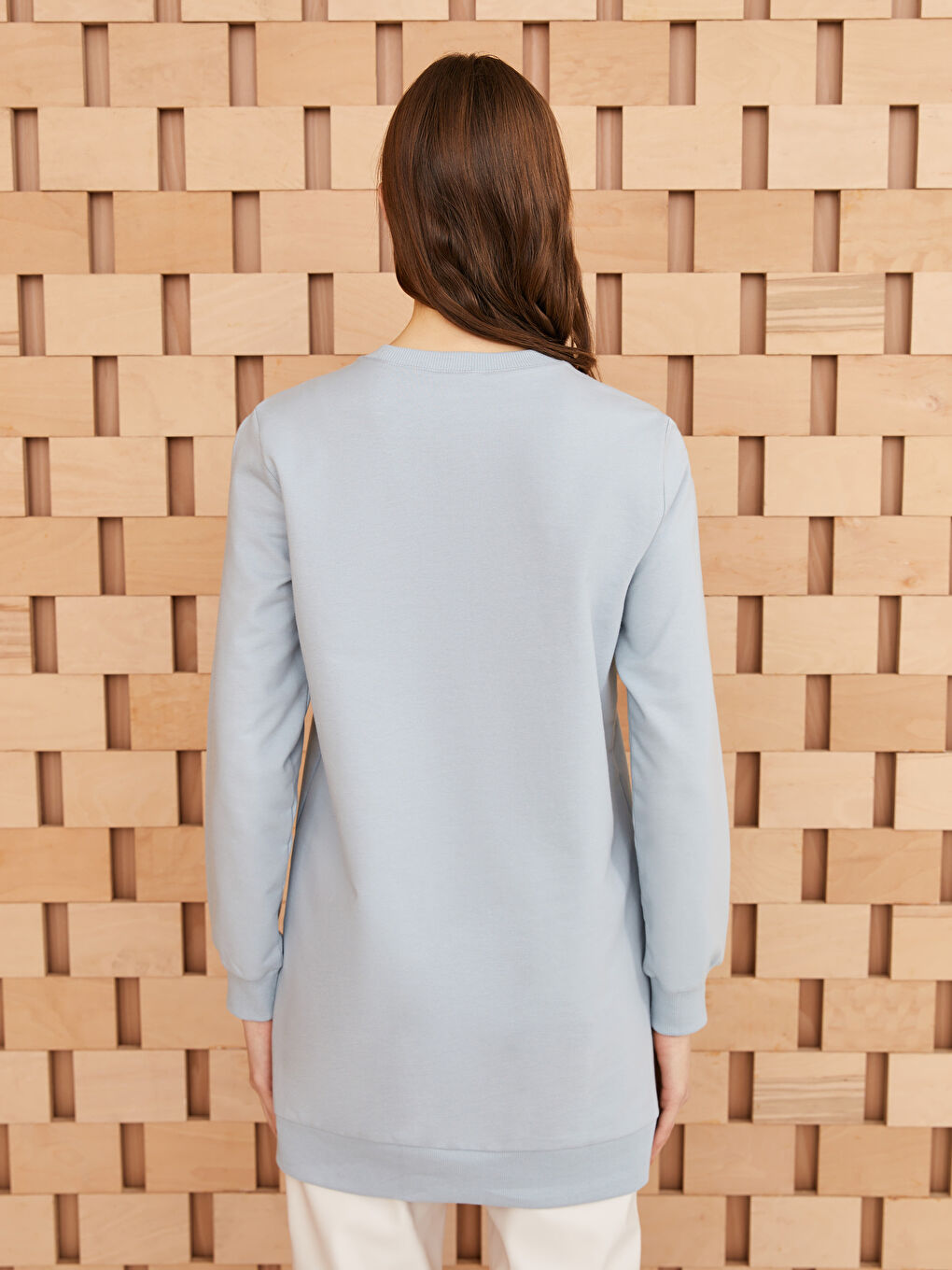 Mavi Bisiklet Yaka Düz Uzun Kollu Kadın Sweatshirt Tunik-4