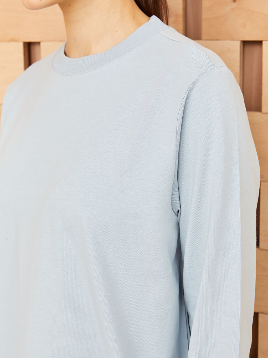 Әйелдерге арналған дөңгелек жағалы өрнексіз ұзын жең свитшот туника-3