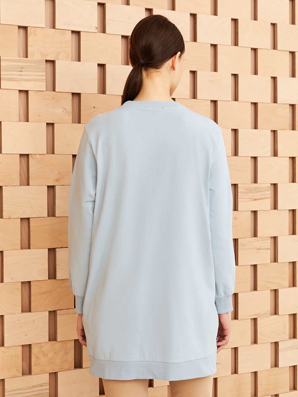 Әйелдерге арналған дөңгелек жағалы өрнексіз ұзын жең свитшот туника-4