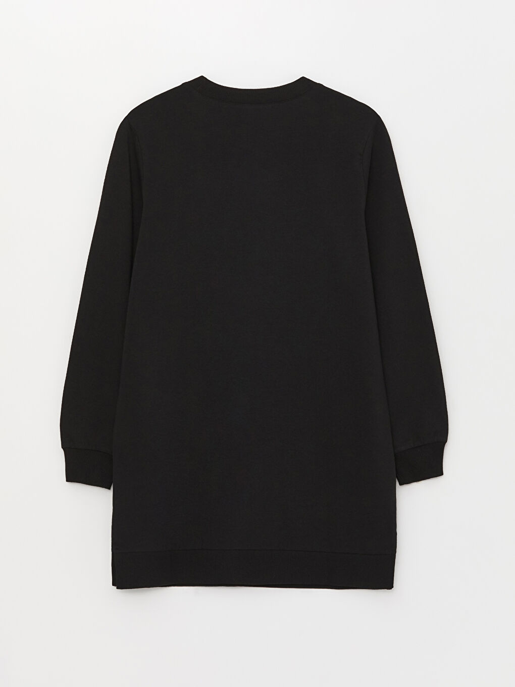 Siyah Bisiklet Yaka Düz Uzun Kollu Kadın Sweatshirt Tunik-6