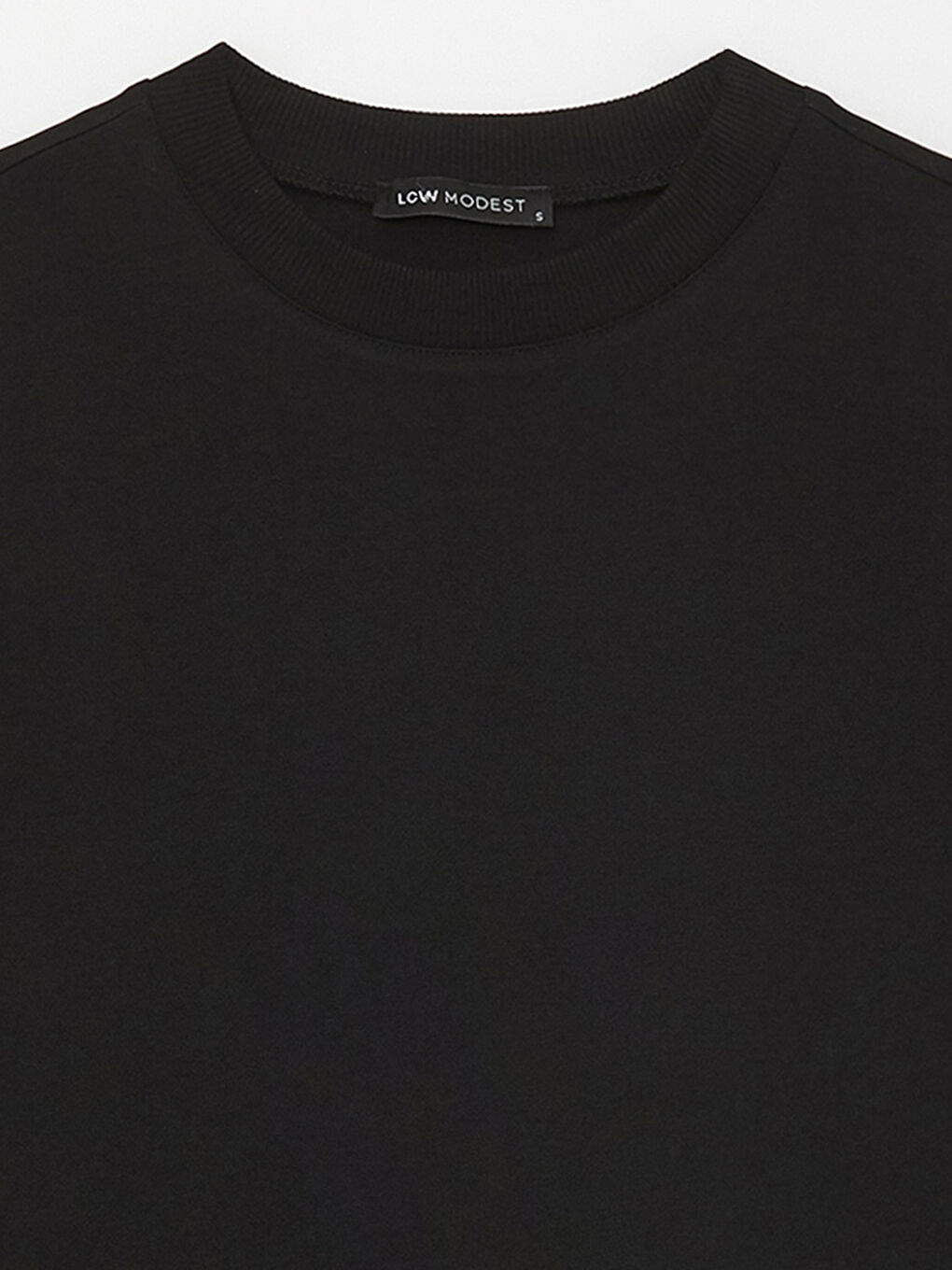 Siyah Bisiklet Yaka Düz Uzun Kollu Kadın Sweatshirt Tunik-7