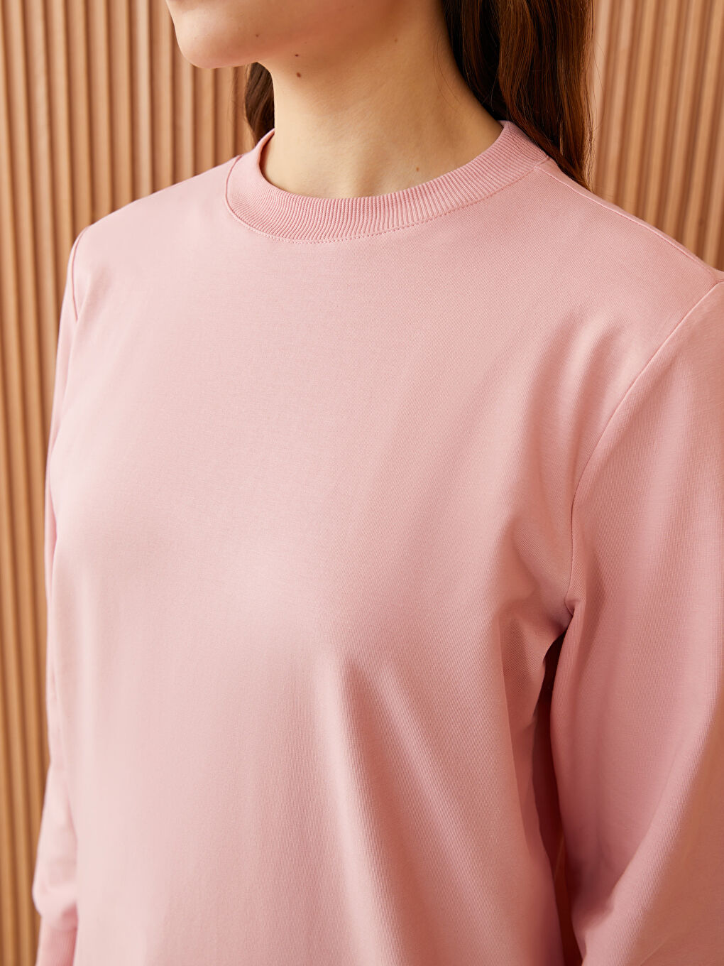 تونيك كنزة رياضية سادة برقبة دائرية وكم طويل للسيدات-3