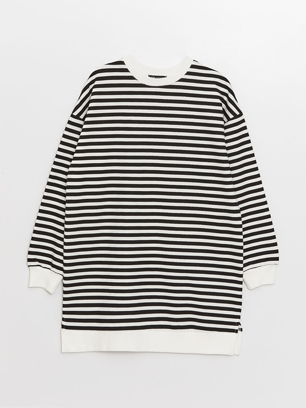 Siyah Kadın Bisiklet Yaka Çizgili Uzun Kollu Sweatshirt Tunik-5