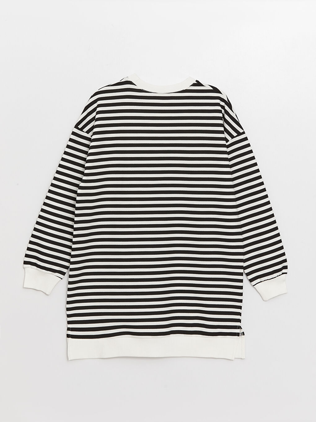 Siyah Kadın Bisiklet Yaka Çizgili Uzun Kollu Sweatshirt Tunik-6