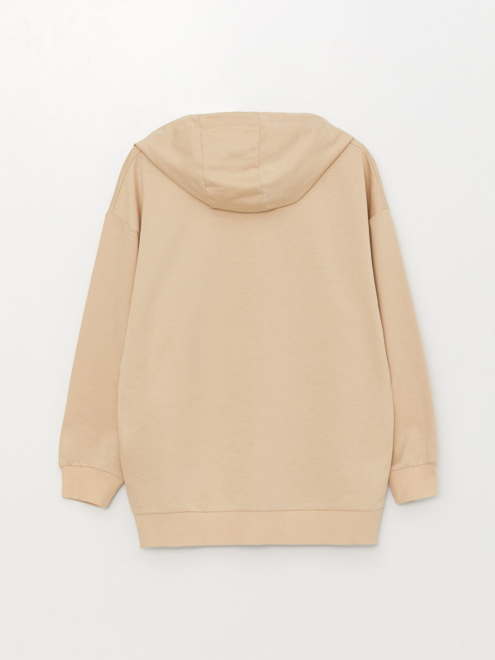 Bej Kapüşonlu Baskılı Uzun Kollu Oversize Kadın Spor Hırka-6