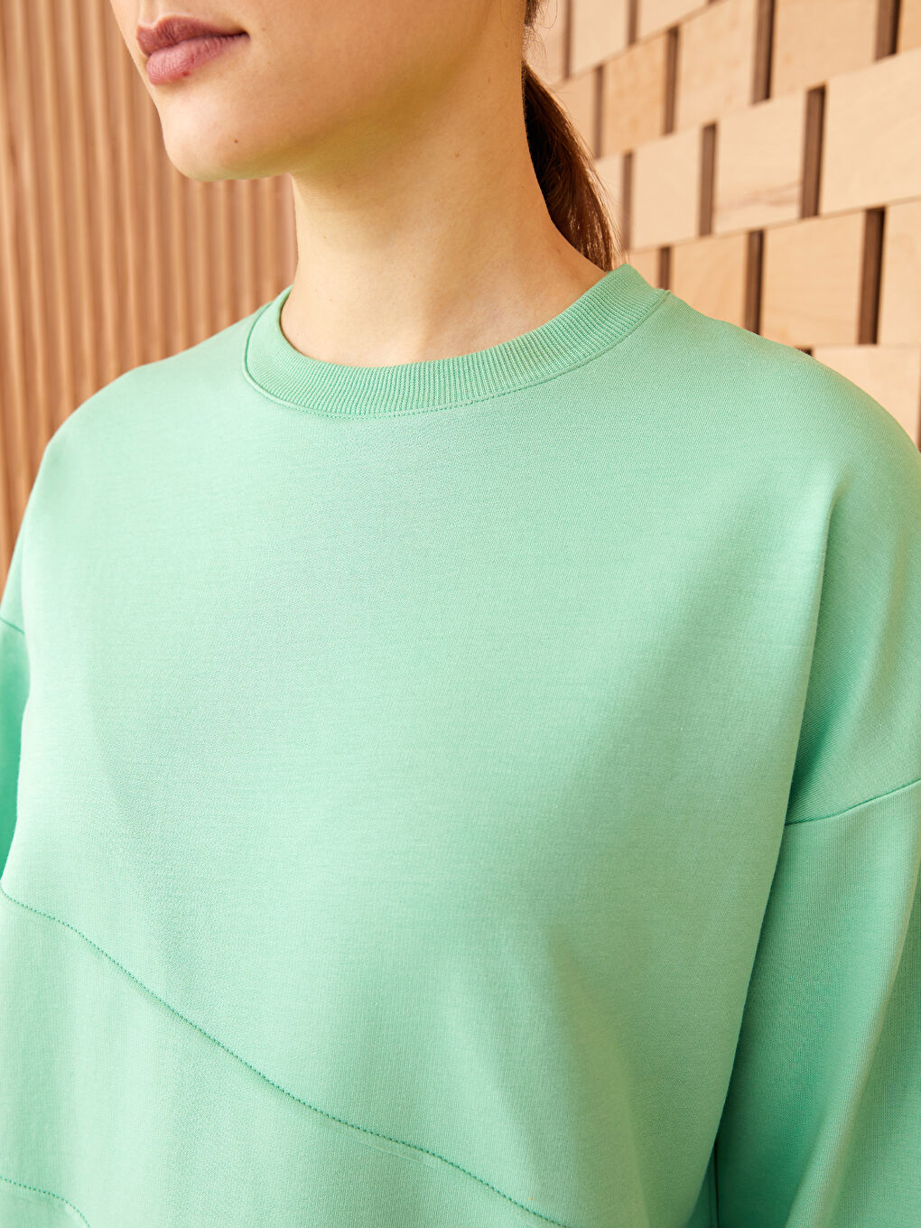 تونيك كنزة رياضية سادة برقبة دائرية وكم طويل للسيدات-3