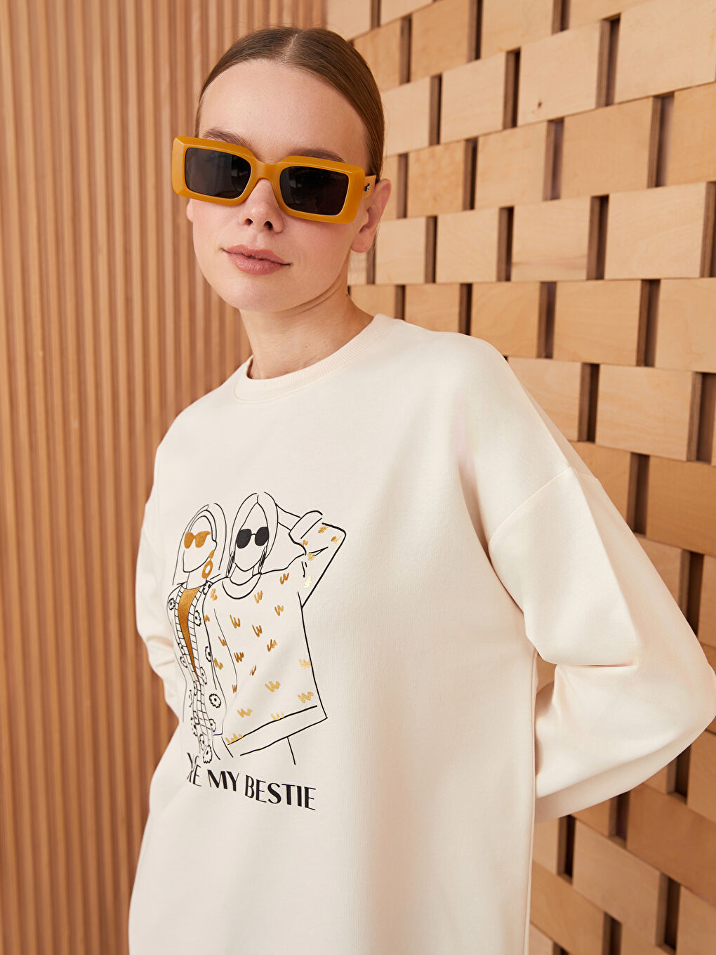 Crew Neck Printed Long Sleeve Women's Sweatshirt Tunic