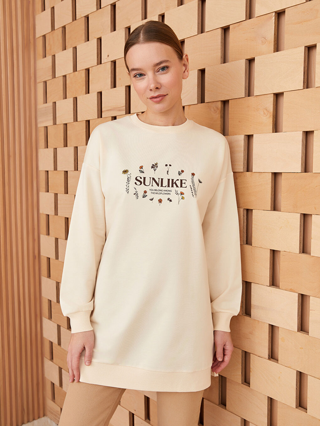 Crew Neck Printed Long Sleeve Women's Sweatshirt Tunic
